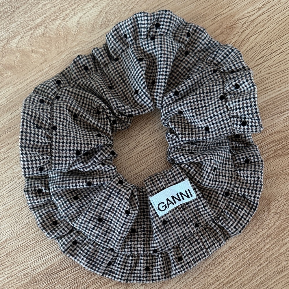 Ganni Black and Brown Checkered Big Scrunchie